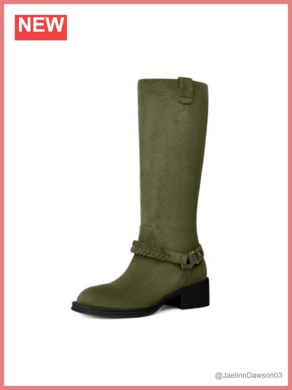Women's Knee High Boots Chunky Block Heel Braided Strap Faux Suede